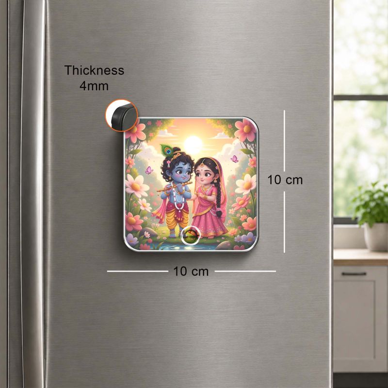 Shri Radha Krishna Musical Fridge Magnet Religious Decoration for Pooja Room, Home Decor Item for Living Room, Office Music Player with Rechargeable Speaker Spiritual Gift for Birthday